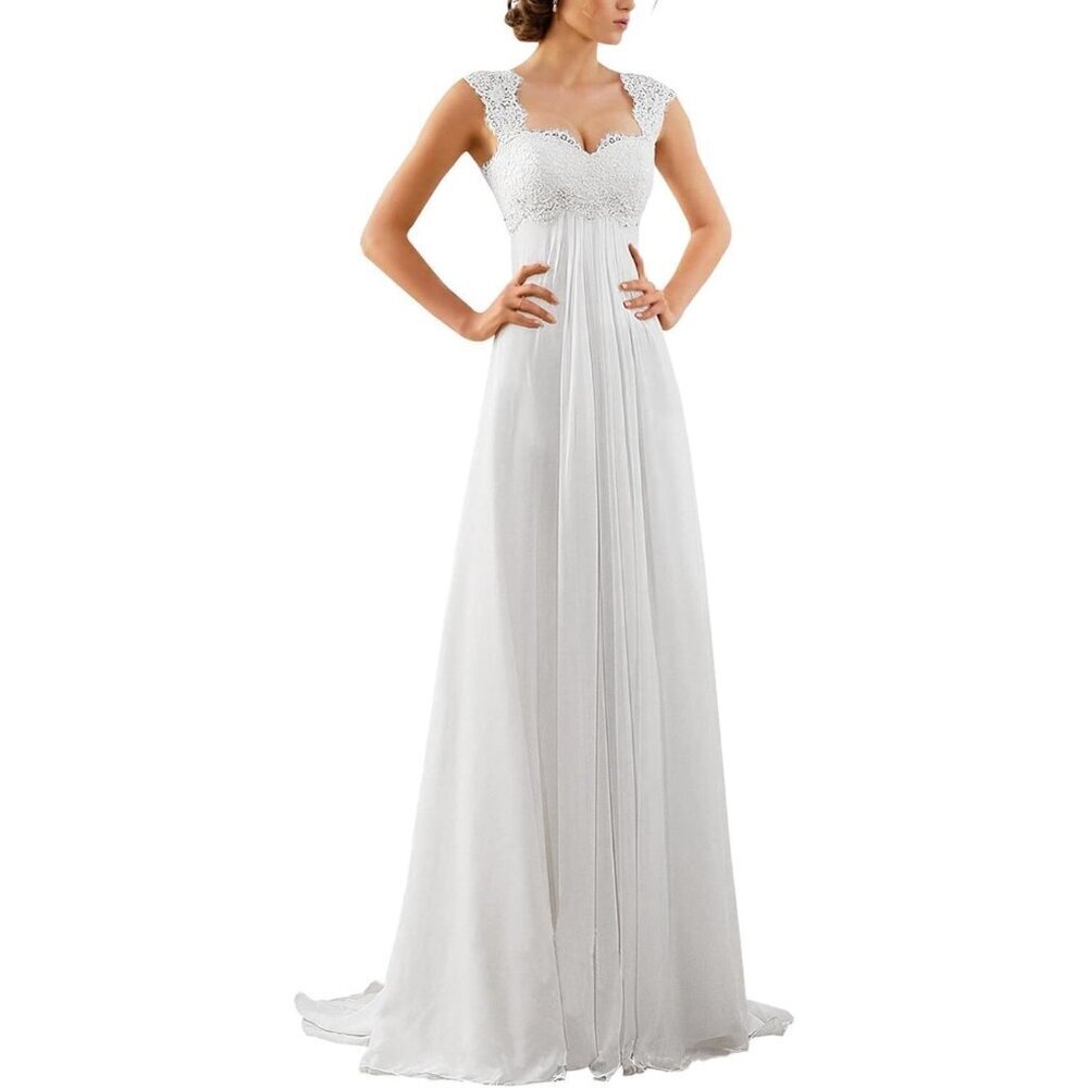 Women's White Sleeveless Lace Bridal Gowns Zipper Bride Imported Wedding Dress